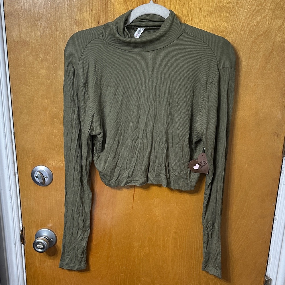 Love Charm Olive Green Cropped Turtleneck Top